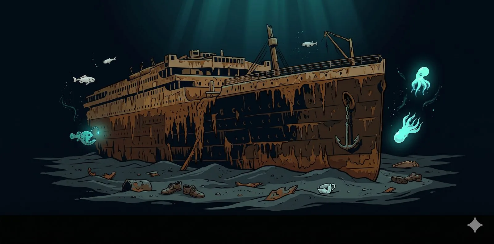 RMS Titanic wreck on the ocean floor