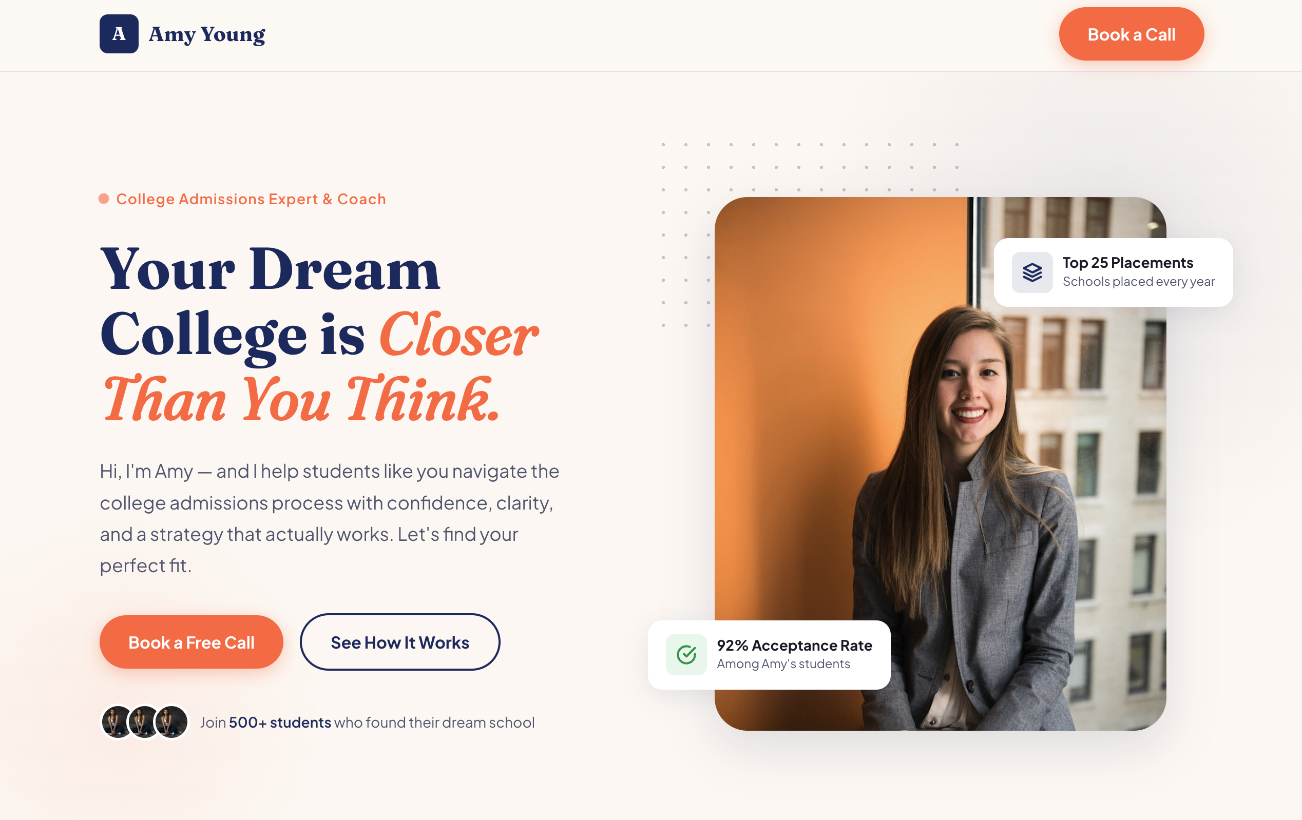 College advisor landing page built with Beaver Builder AI